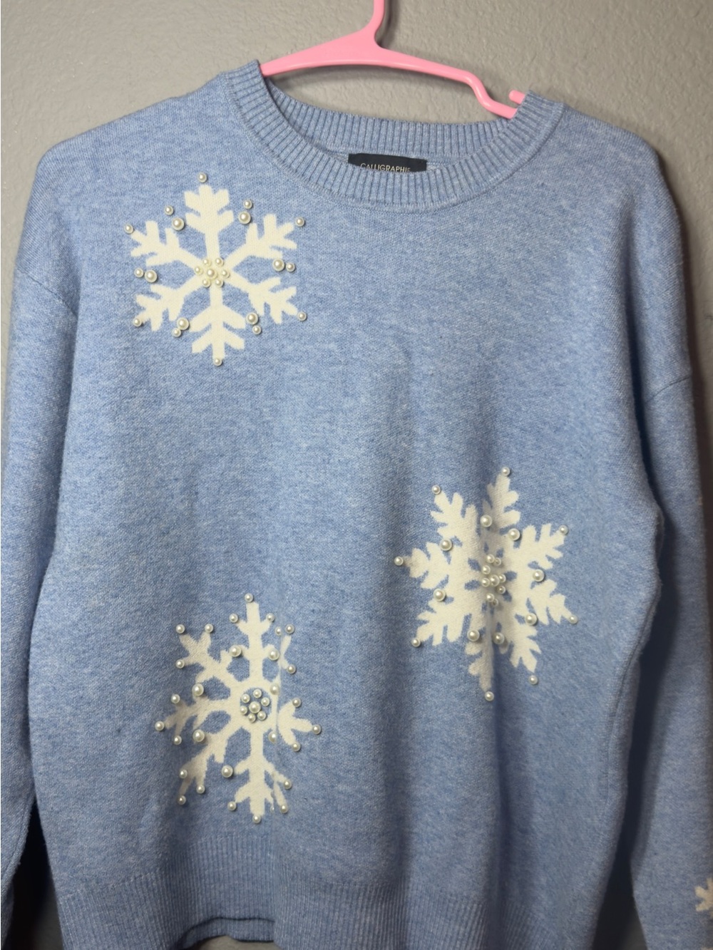 Camelot Light Blue Pearl Snowflake Crewneck Sweater